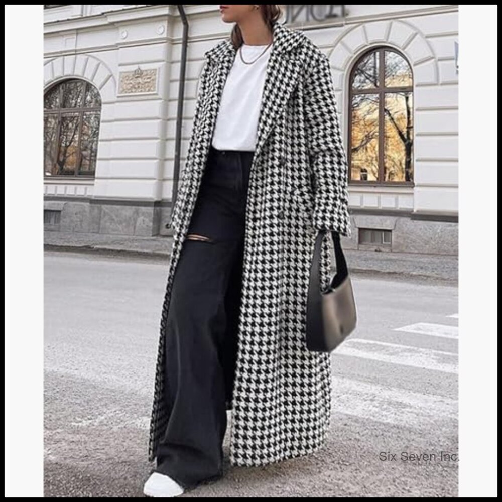 Houndstooth Wool Blend Double Breasted Trench Coa… - image 3